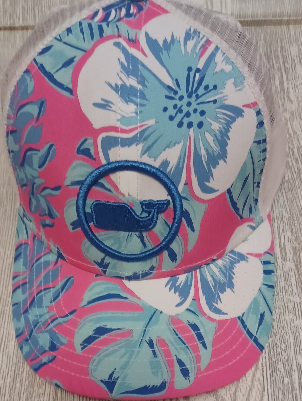 Vineyard Vines White Trucker Cap with Light Blue Logo Tape